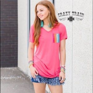 Crazy Train Coral Corral Serape Pocket Knot Top.